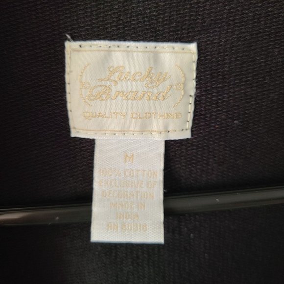 Lucky Brand Embroidered Open Front Black Sweater Women's Size M - Picture 3 of 8